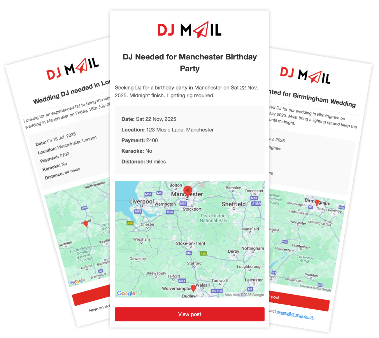 Screenshots of DJ Mail